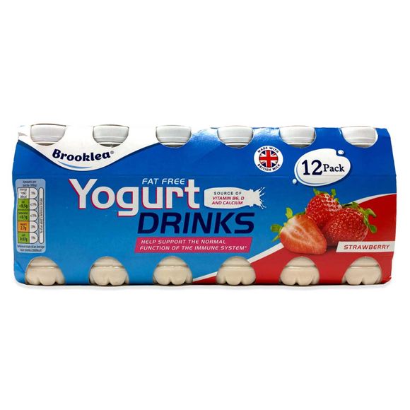 Brooklea 12 Fat Free Yogurt Drinks Strawberry 12x100g